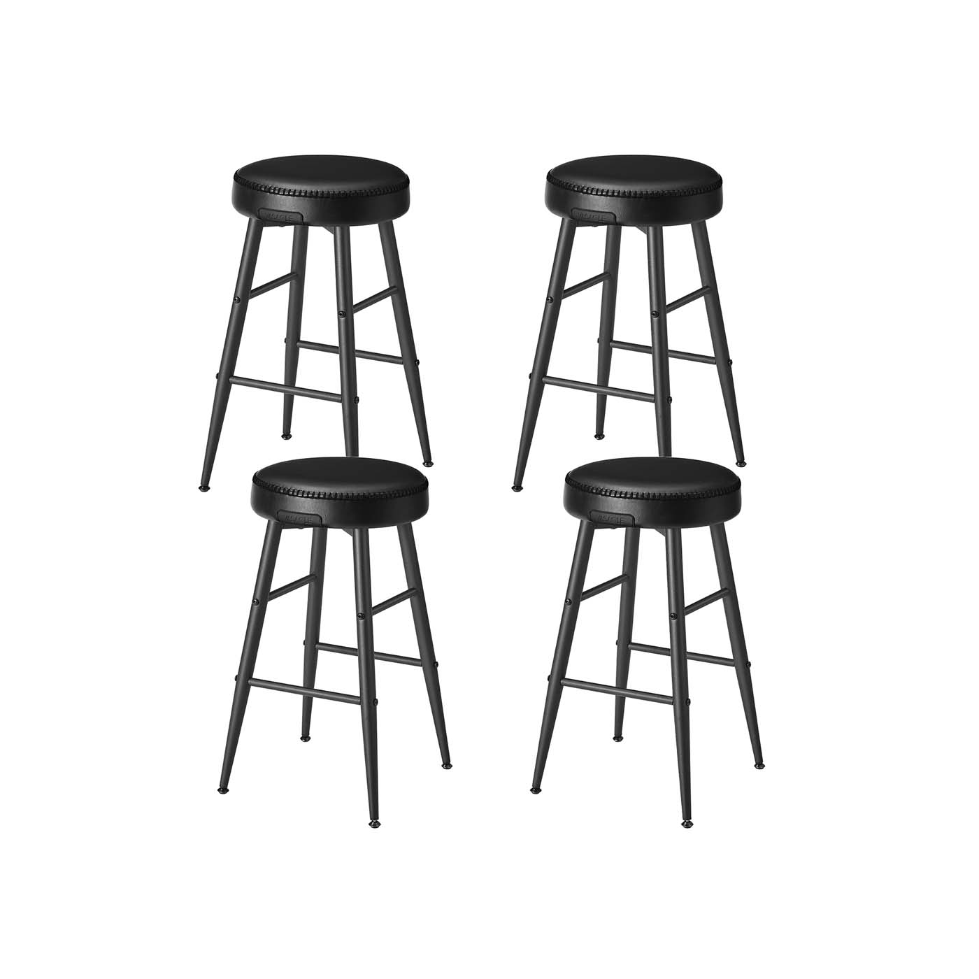 Vasagle echo Kollektion Barhocker 4er Set Barstuhl Küchenstuhl Kunstleder 63 cm hoch für Küche Esszimmer einfacher Aufbau basisschwarz