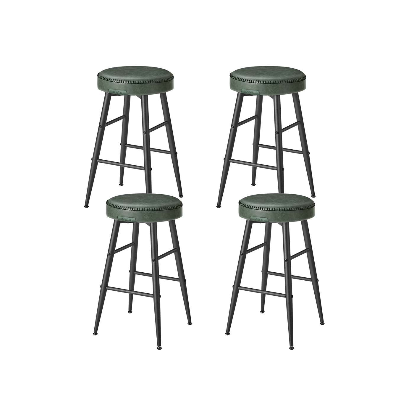 Vasagle echo Kollektion Barhocker 4er Set Barstuhl Küchenstuhl Kunstleder 63 cm hoch für Küche Esszimmer einfacher Aufbau waldgrün
