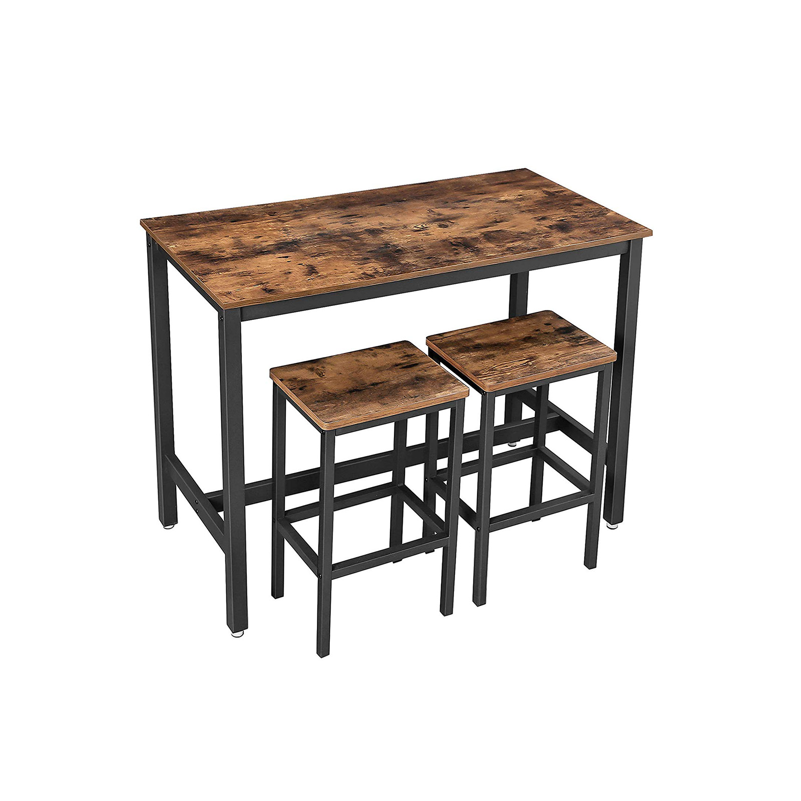 VASAGLE Bartisch-Set, schwarz Holz, Metall, 3-teilig