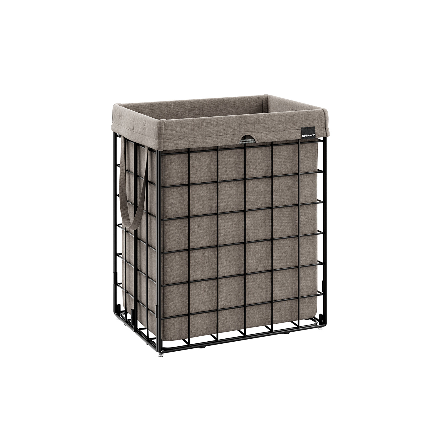 Wäschekorb 90 L faltbar Metalldrahtgestell schwarz-kamelbraun
