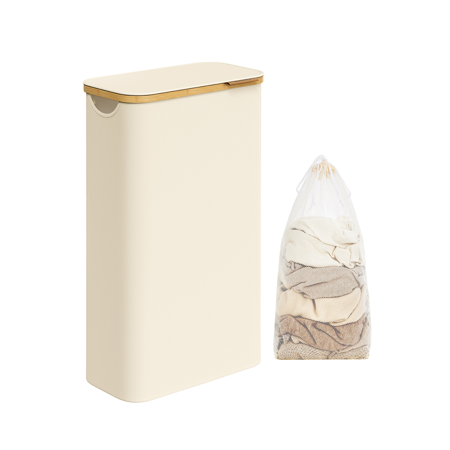 Wäschekorb 60 Liter mit Deckel Cremeweiß