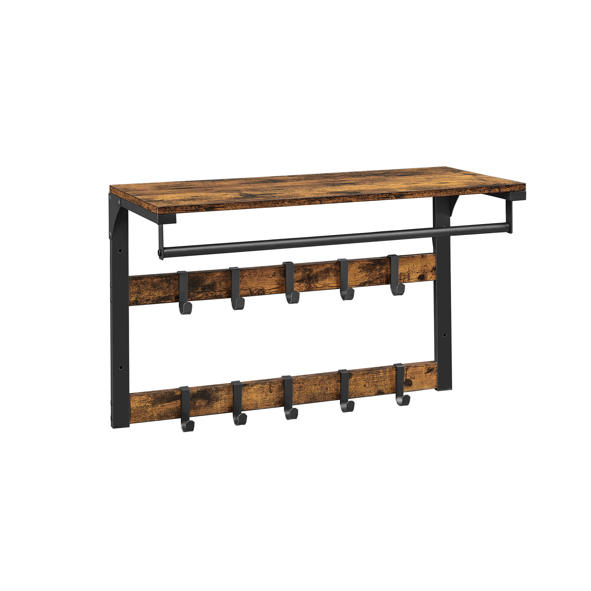 VASAGLE Wandgarderobe braun Holz 10 Haken 65,0 x 42,0 cm, 1 St.