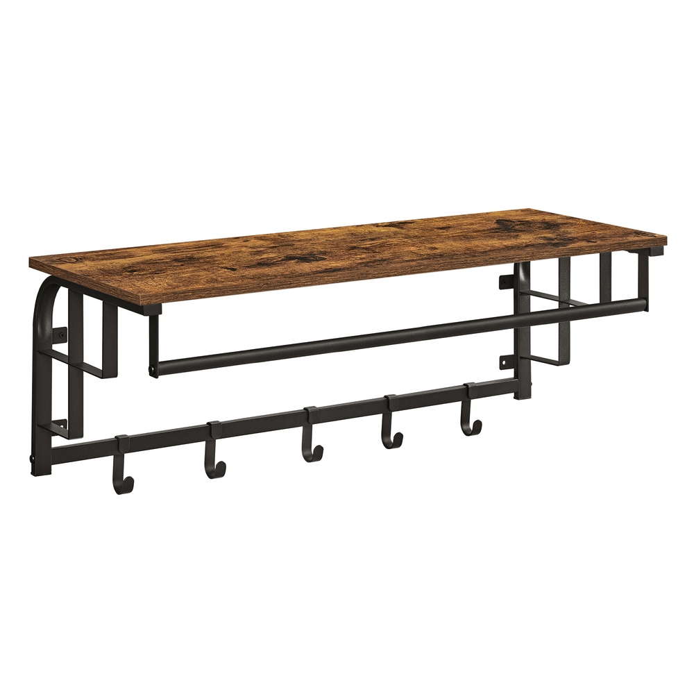 VASAGLE Wandgarderobe mit Ablage, Wandregal mit abnehmbaren Haken | Hängeregal mit Hängestange, für Flur, Schlafzimmer und Wohnzimmer, Vintagebraun-Tintenschwarz, COLEX Kollektion LCR102B01