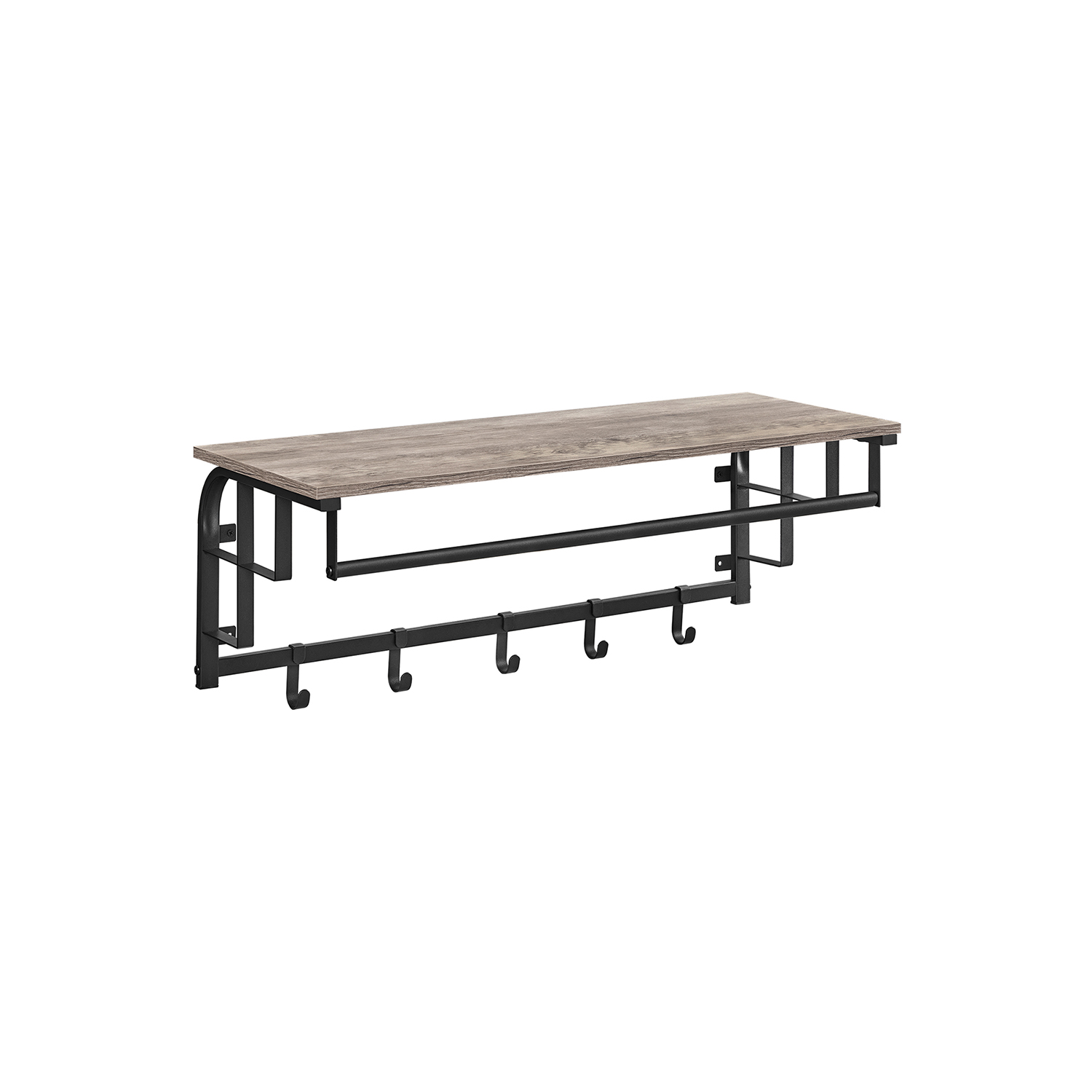 Songmics - vasagle Wandgarderobe mit Ablage Wandregal mit 5 abnehmbaren Haken wandmontiertes Hängeregal mit Hängestange für Flur Schlafzimmer