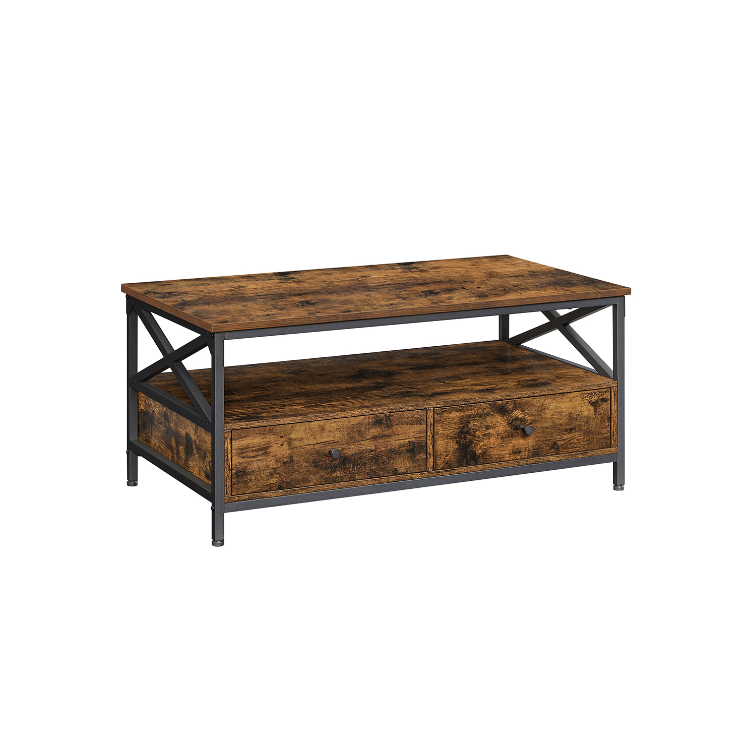Vasagle Couchtisch Mit Schubladen Vintagebraun-Schwarz