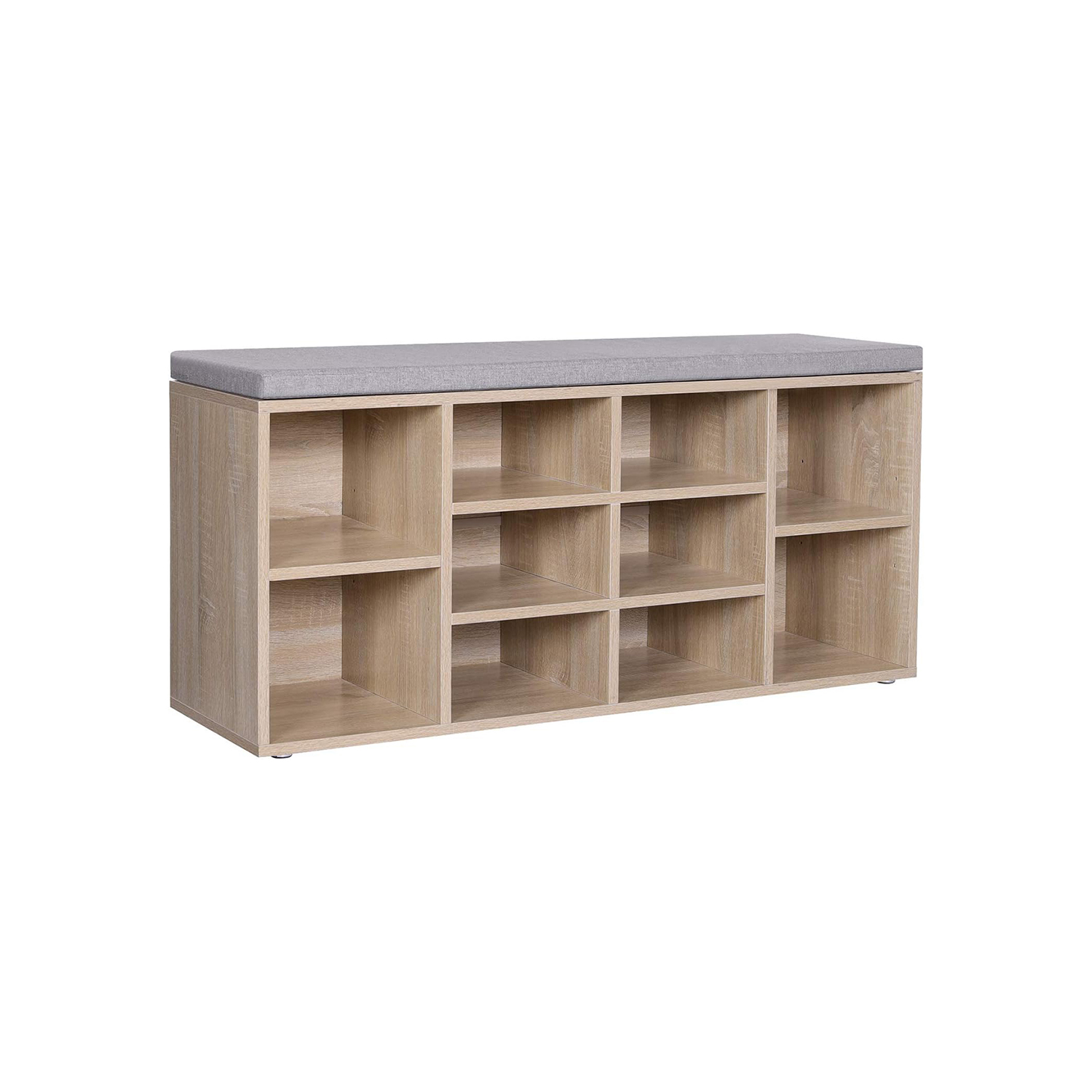 Schuhbank mit 10 Nischen Holzdekor - L104 cm - Grau - Calicosy