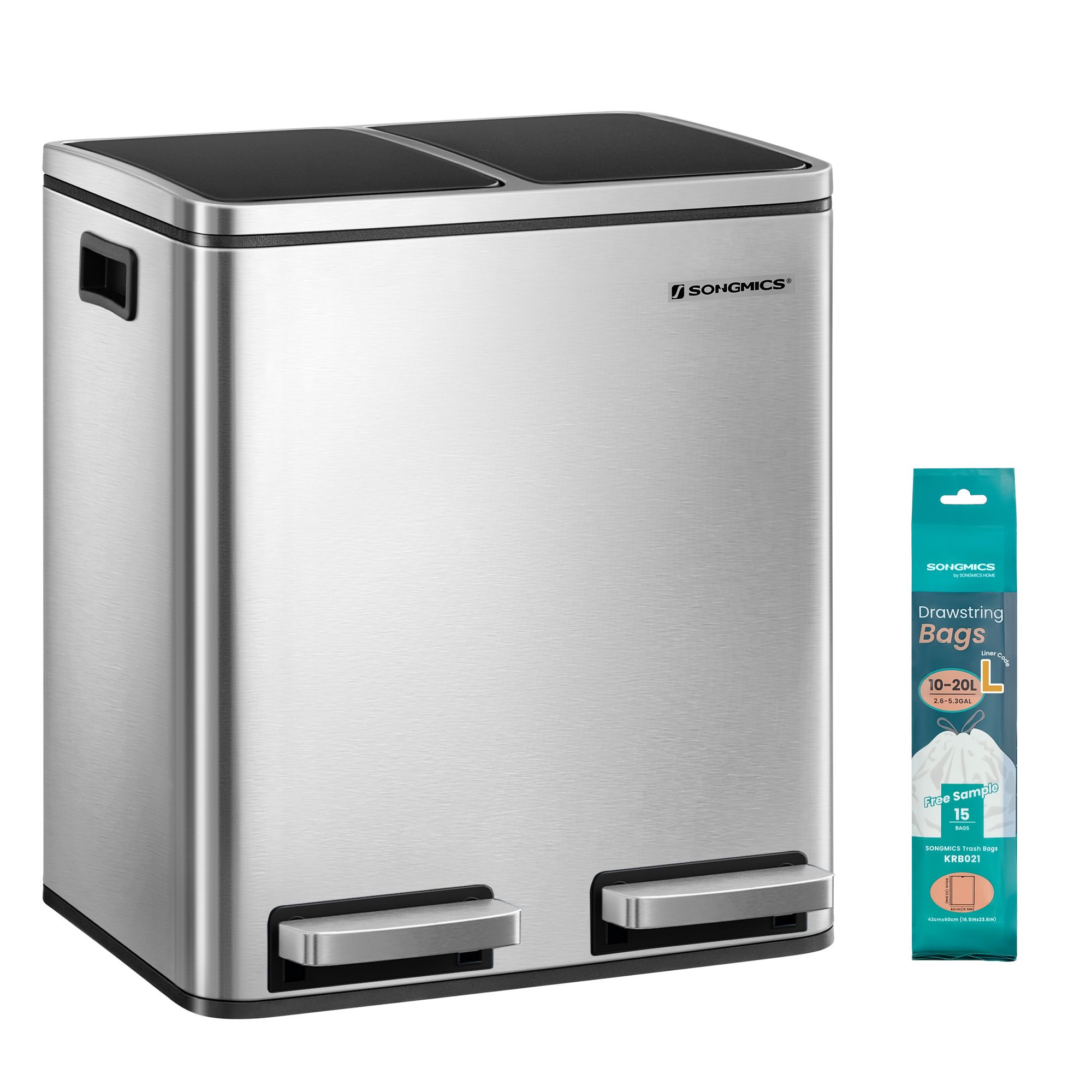 2 x 15 L Küchen-Mülltrennsystem silbern und tintenschwarz mit Softclose-Deckeln