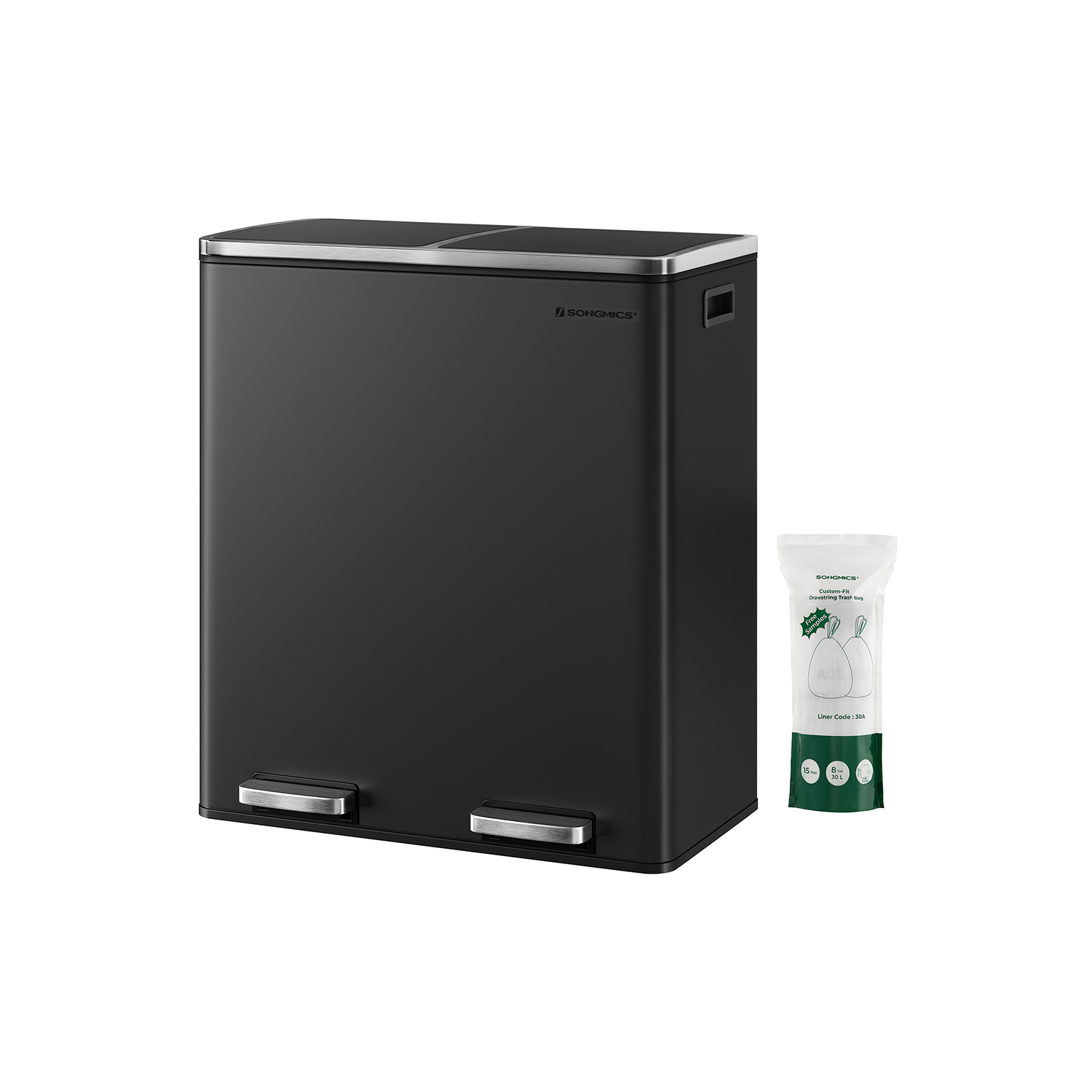 SONGMICS Mülltrenner 2x 30,0 l schwarz, 1 St.