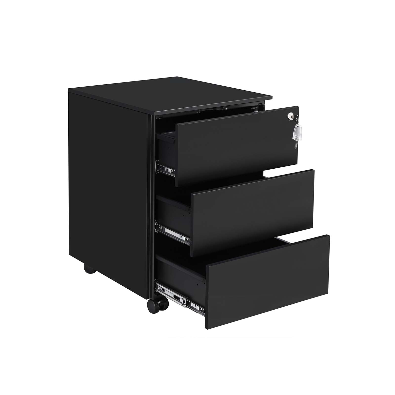 SONGMICS Rollcontainer schwarz 3 Auszüge 39,0 x 45,0 x 55,0 cm