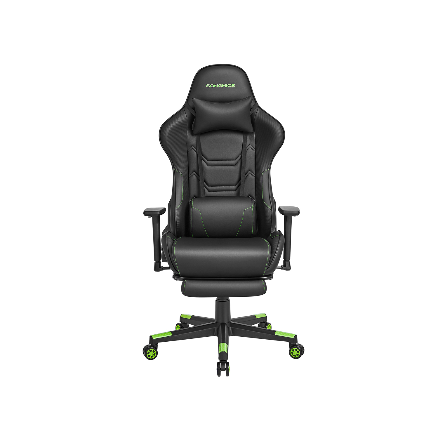 Gaming-Stuhl ergonomisch Armlehnen Kopfkissen schwarz-grün
