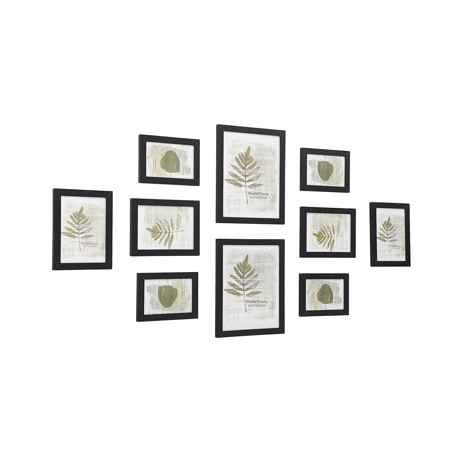 Fotorahmen-Set 10 Fotorahmen – zwei 8 x 10 (20 x 25 cm) vier 5 x 7 (13 x 18 cm) vier 4 x 6 (10 x 15 cm) schwarz RPF310H
