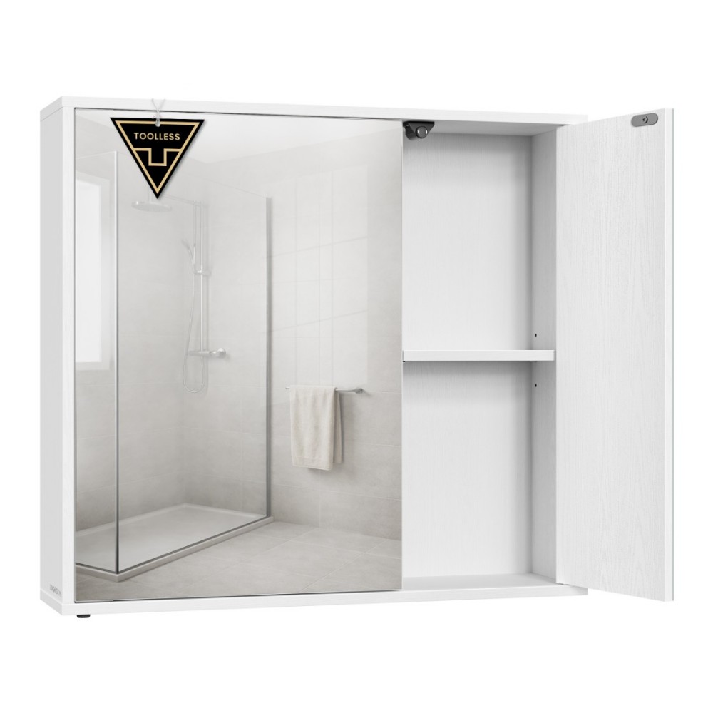 Spiegelschrank Bad werkzeuglose Montage 15 x 60 x 55 cm schneeweiß