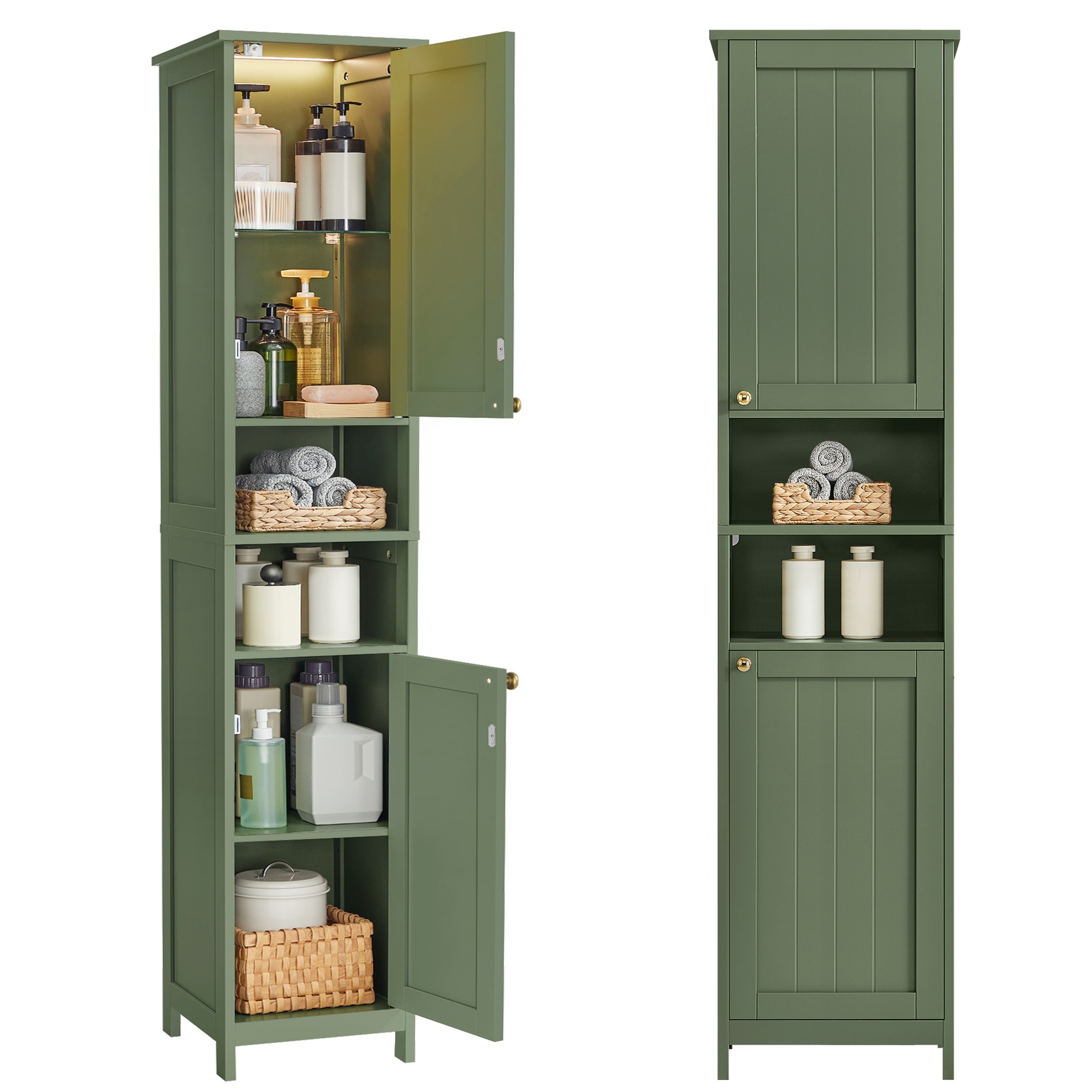 Badezimmerschrank waldgrün 40 cm hoch mit Beleuchtung