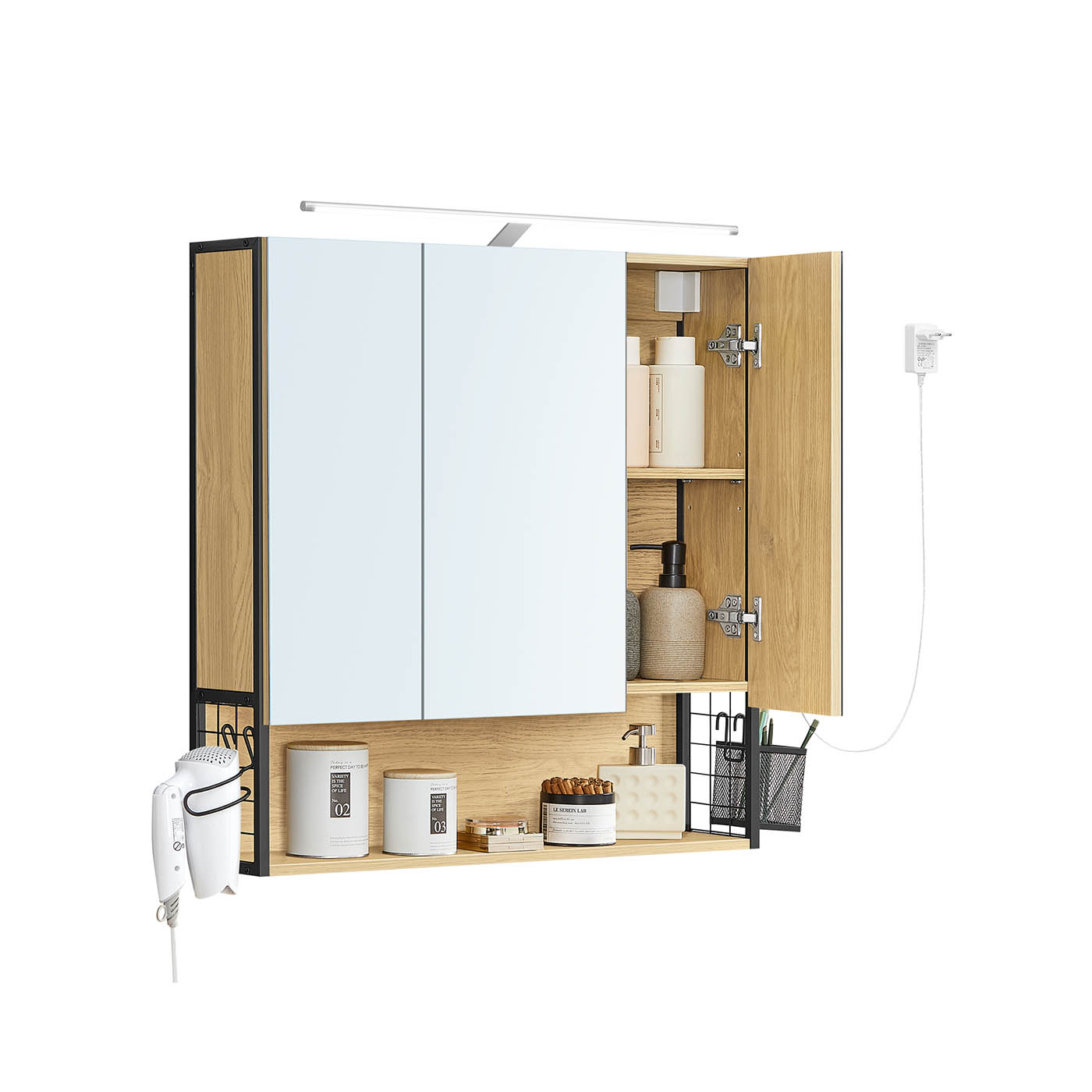 Badezimmerschrank mit LED-Beleuchtung 14,5 x 70 x 70 cm natureichenfarben