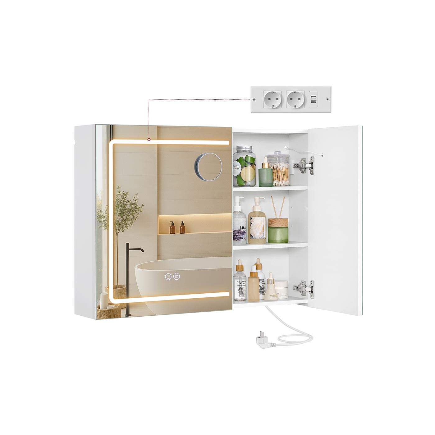 Spiegelschrank mit Beleuchtung und Steckdose