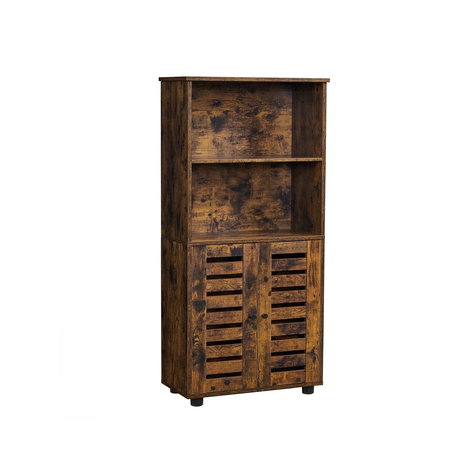 Songmics - vasagle Highboard Bücherschrank mit Lamellentüren 2 offene Fächer - Vintagebraun