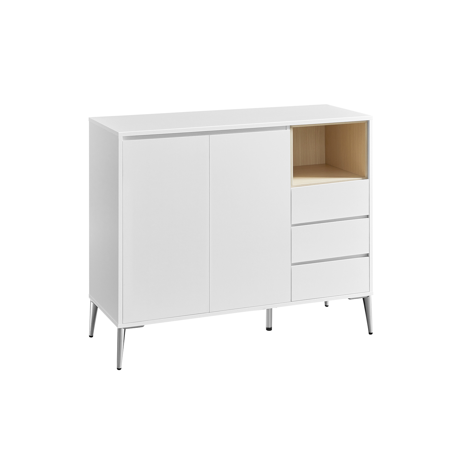 VASAGLE Aufbewahrungsschrank Sideboard Küchenschrank mit Türen höhenverstellbare Ablagen 3 Schubladen offenes Fach modern 40 x 1035 x 85 cm