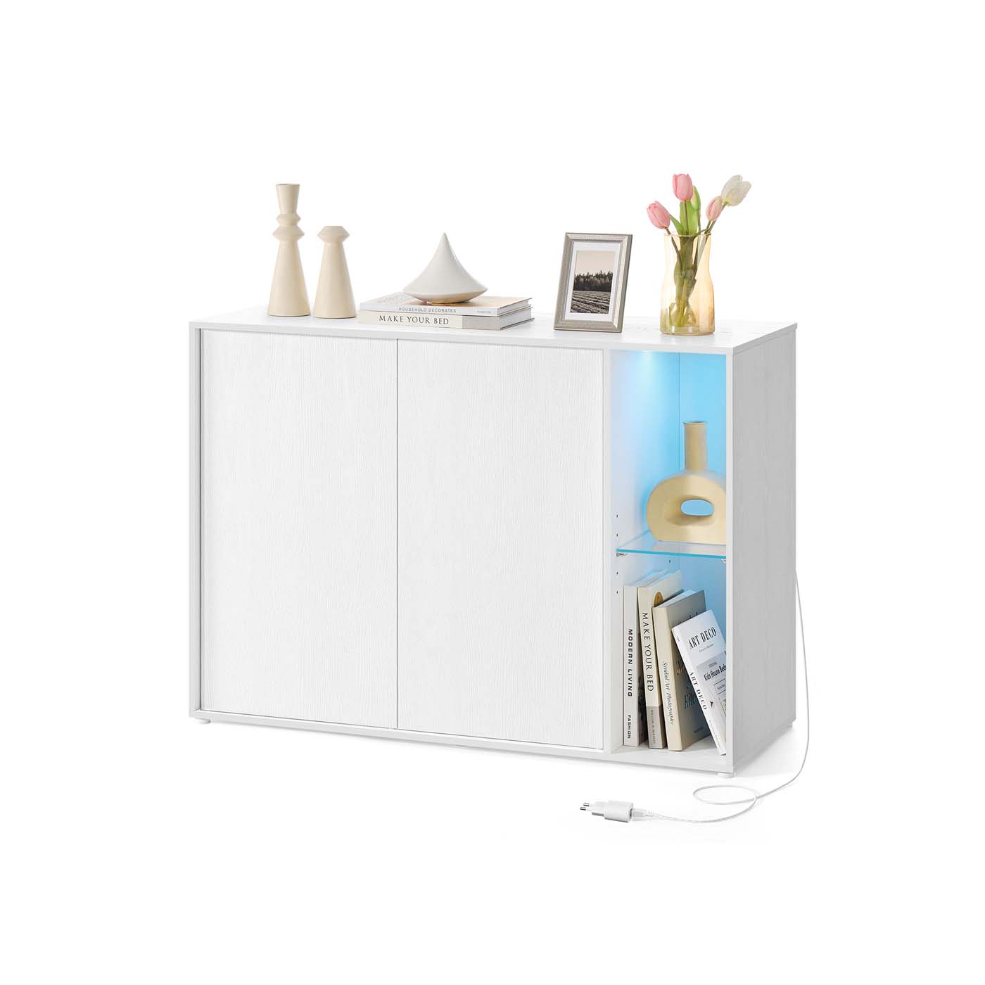 Songmics Home Sideboard Mit Beleuchtung Toolless-Technologie Schneeweiß