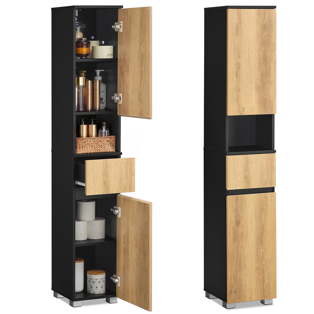 Badezimmerschrank Badschrank 1 Schublade 30 × 30 × 170,2 cm tintenschwarz-naturbraun
