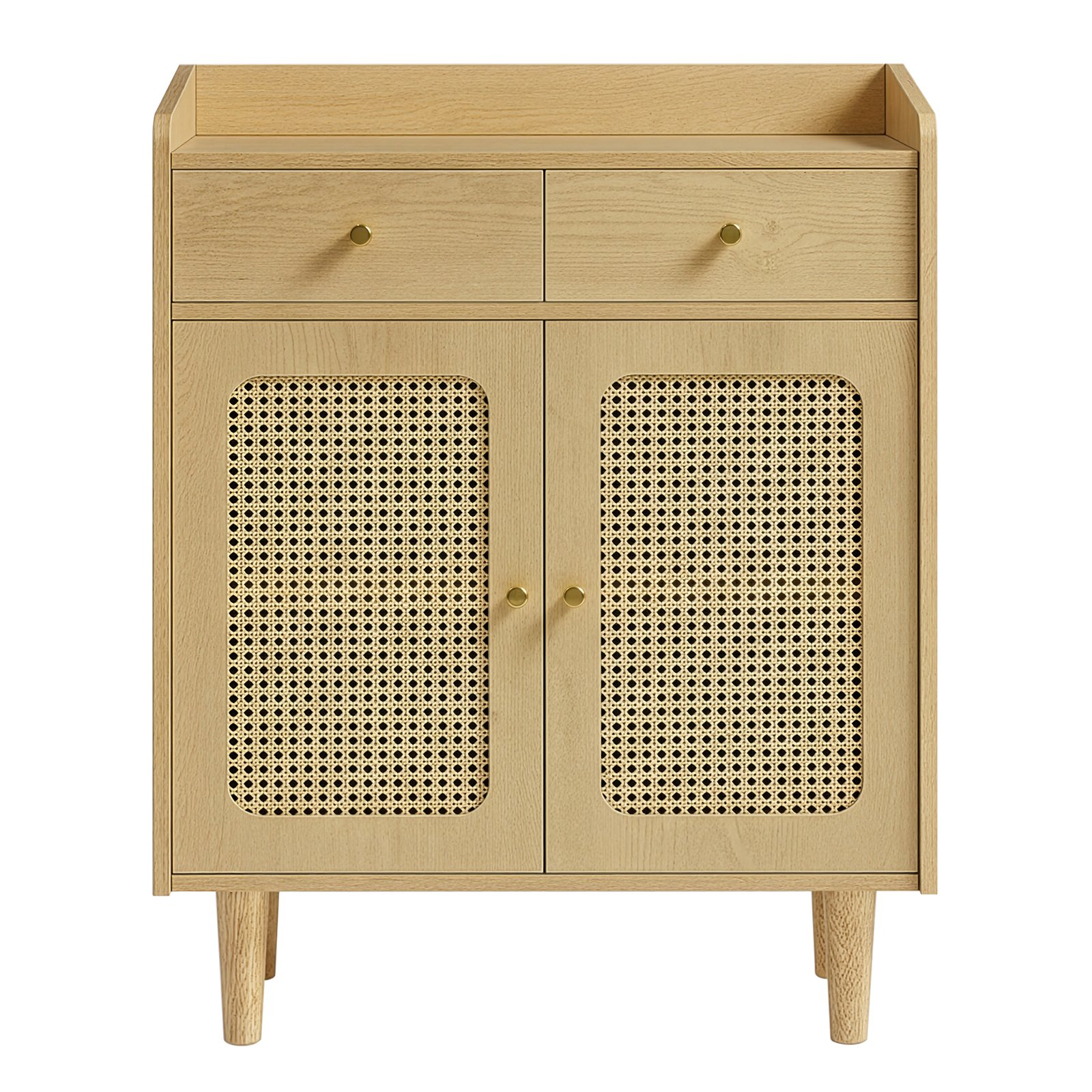 Sideboard mit Türen in Rattan-Optik, Aufbewahrungsschrank mit Schubladen, Boho-Stil