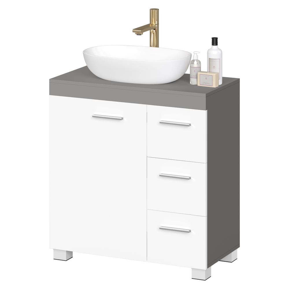 Badezimmerschrank, 30 x 60 x 64 cm, Waschbeckenunterschrank mit Füßen