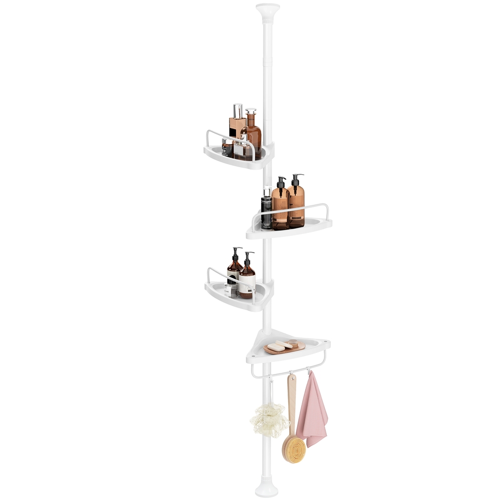 Teleskopisches Duschregal mit 4 Lagen - Verstellbares Eckregal für Bad und Dusche - Ausziehbar von 85-305 cm - Weiß