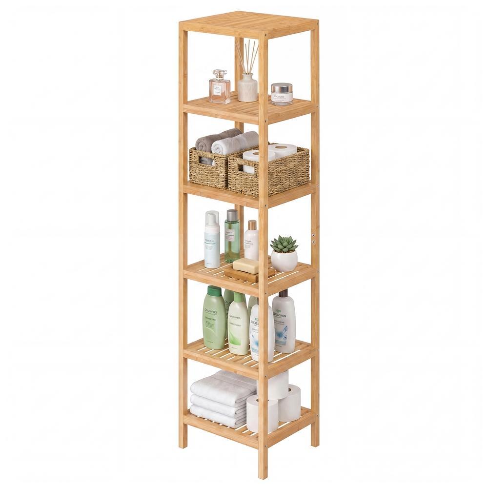 Badezimmerregal Bambus Standregal mit 6 Verstellbaren Ebenen 33 x 33 x 178,5 cm Naturfarben