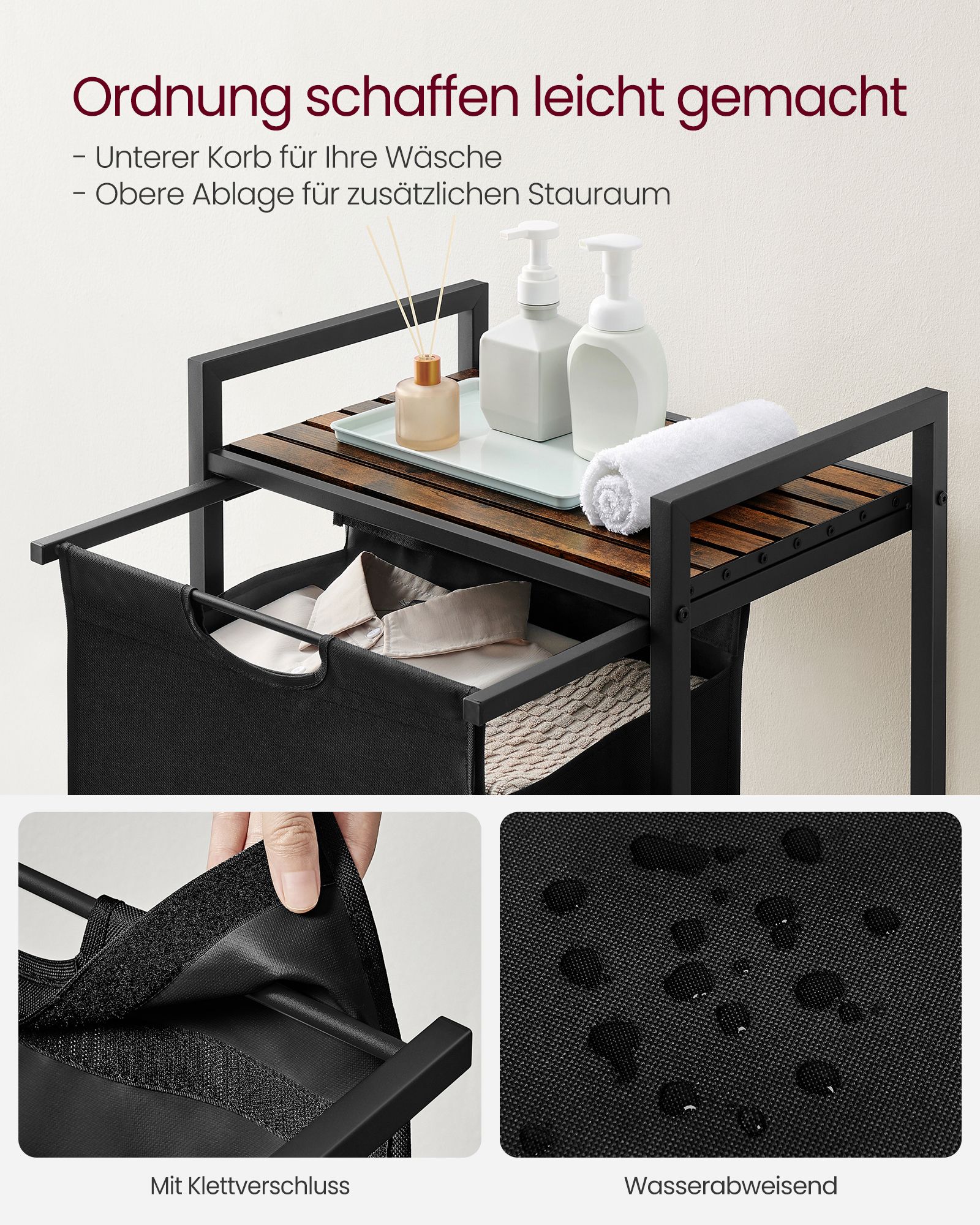 Skalbyklė su lentyna senovinė ruda-juoda