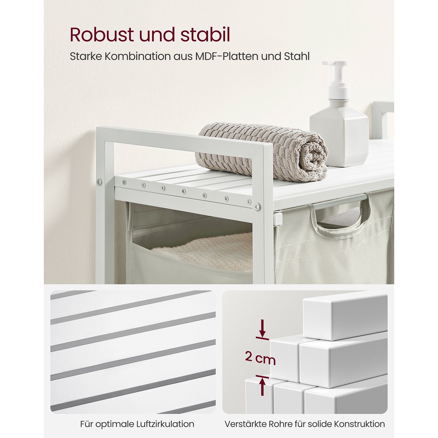 Skalbinių krepšys 2 x 46 L su 1 lentyna baltos spalvos