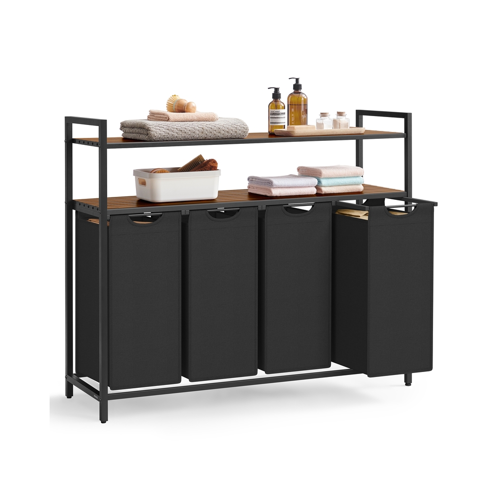 Wäschekorb 4 Fächer mit 2 Ablagen vintagebraun-schwarz