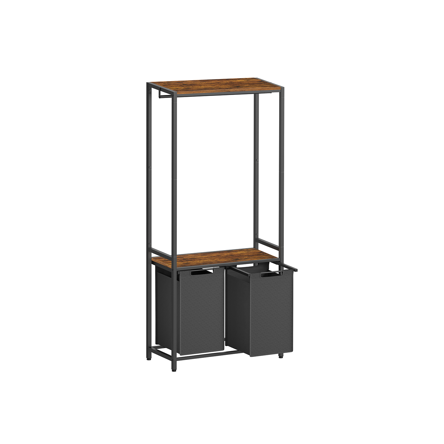 Songmics - vasagle Wäschekorb 2 Fächer Wäschesammler mit 2 Ablagen Kleiderstange Wäschesortierer Wäschesack ausziehbar abnehmbar 2 x 46 l 73 x