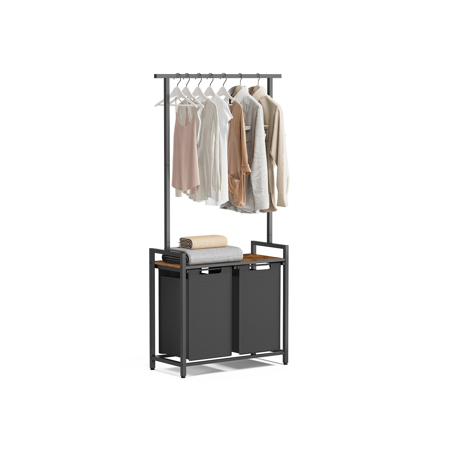 Wäschekorb 2 x 46 Liter mit Kleiderstange und Ablage 73 x 33 x 177 cm