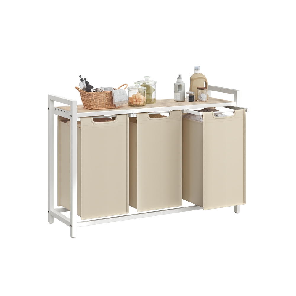 Wäschekorb mit 3 mehreren Fächern und praktischer Ablage cappuccinobeige-naturbeige