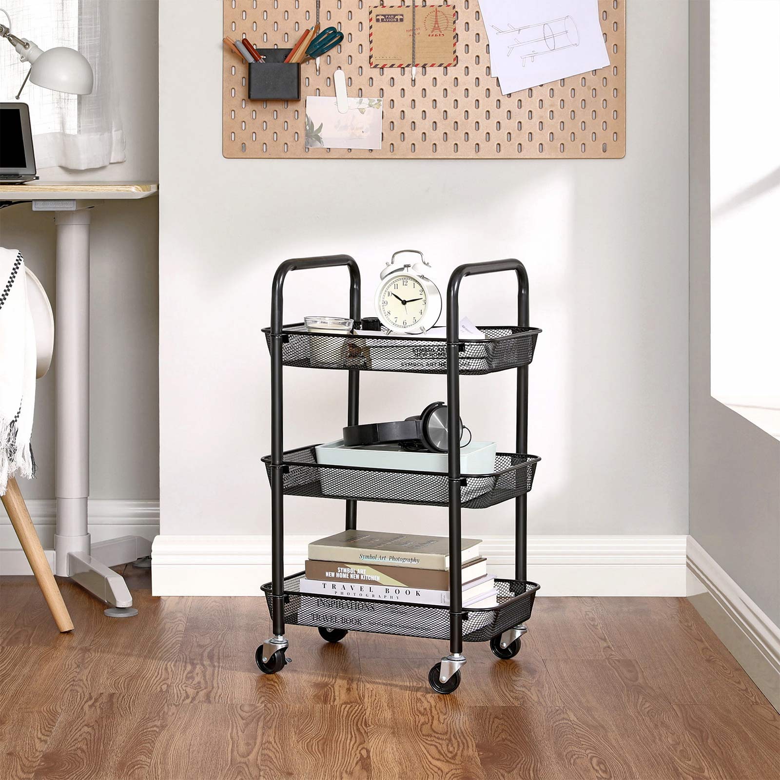 SONGMICS Rollwagen, Küchenwagen mit 3 Ebenen, aus Metall, Küchenregal