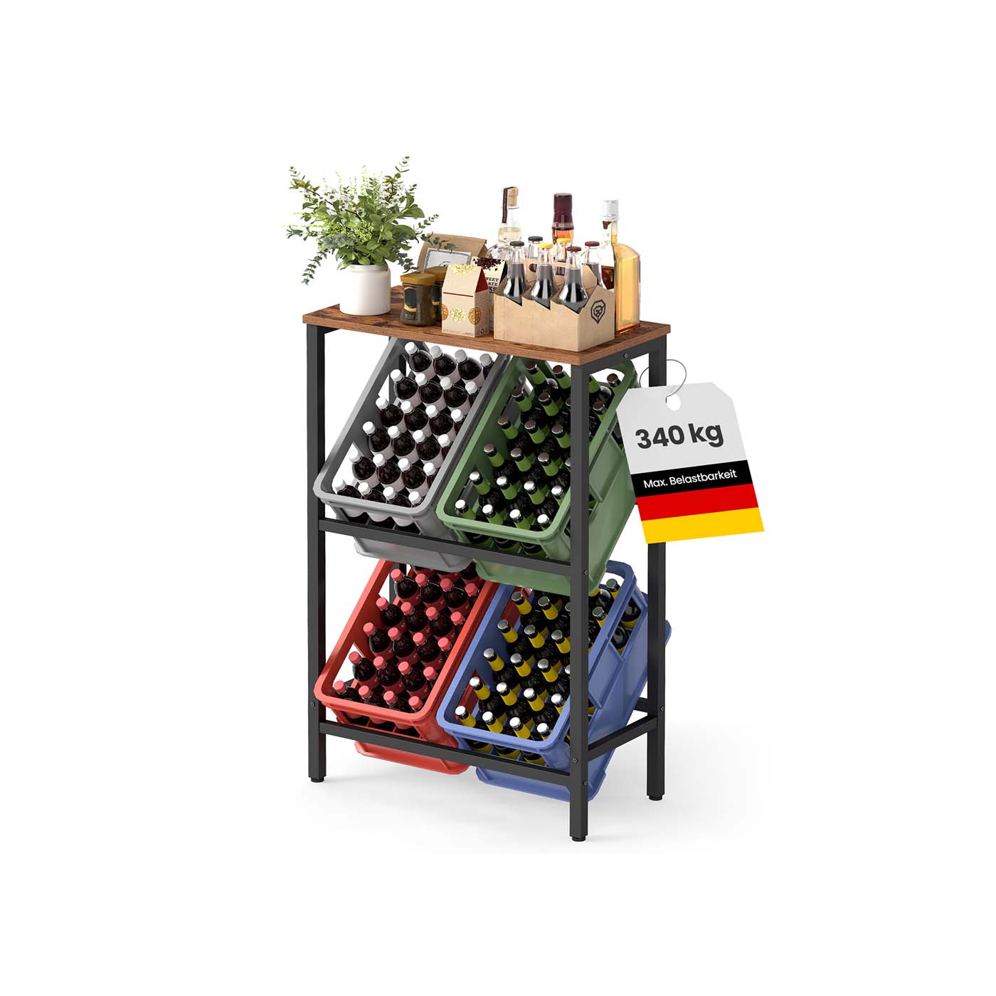 Getränkekistenregal 2 Ebenen für 4 Kisten