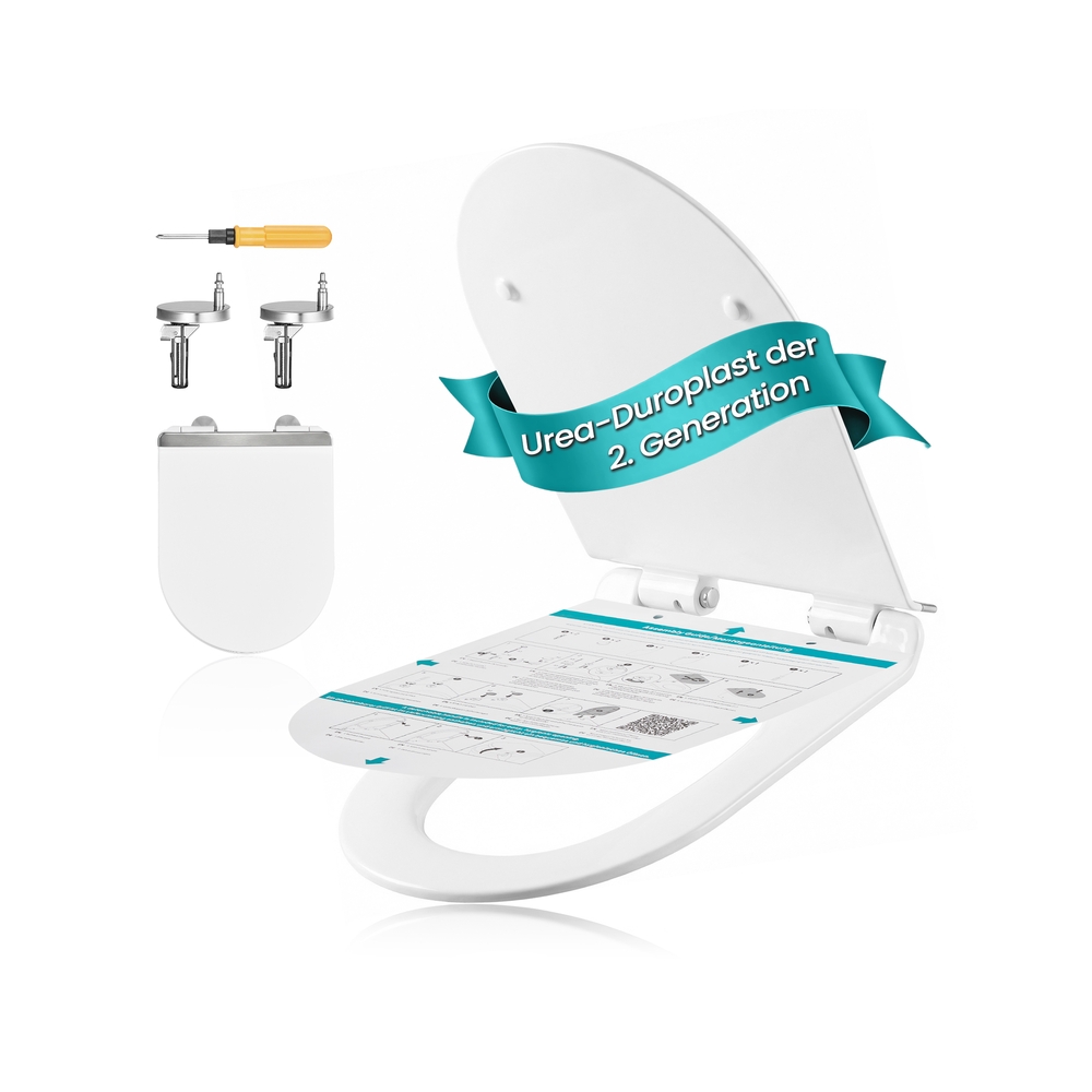 Toilettensitz D-Form Lang mit Absenkautomatik und leichtem Abnehmen weiß