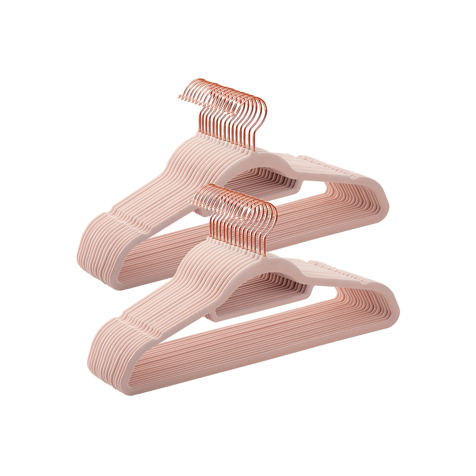 Samt-Kleiderbügel Set mit 30 Kleiderbügeln rutschfest mit Stange und roségoldenem Haken platzsparend 06 cm dick 435 cm lang für Kleider
