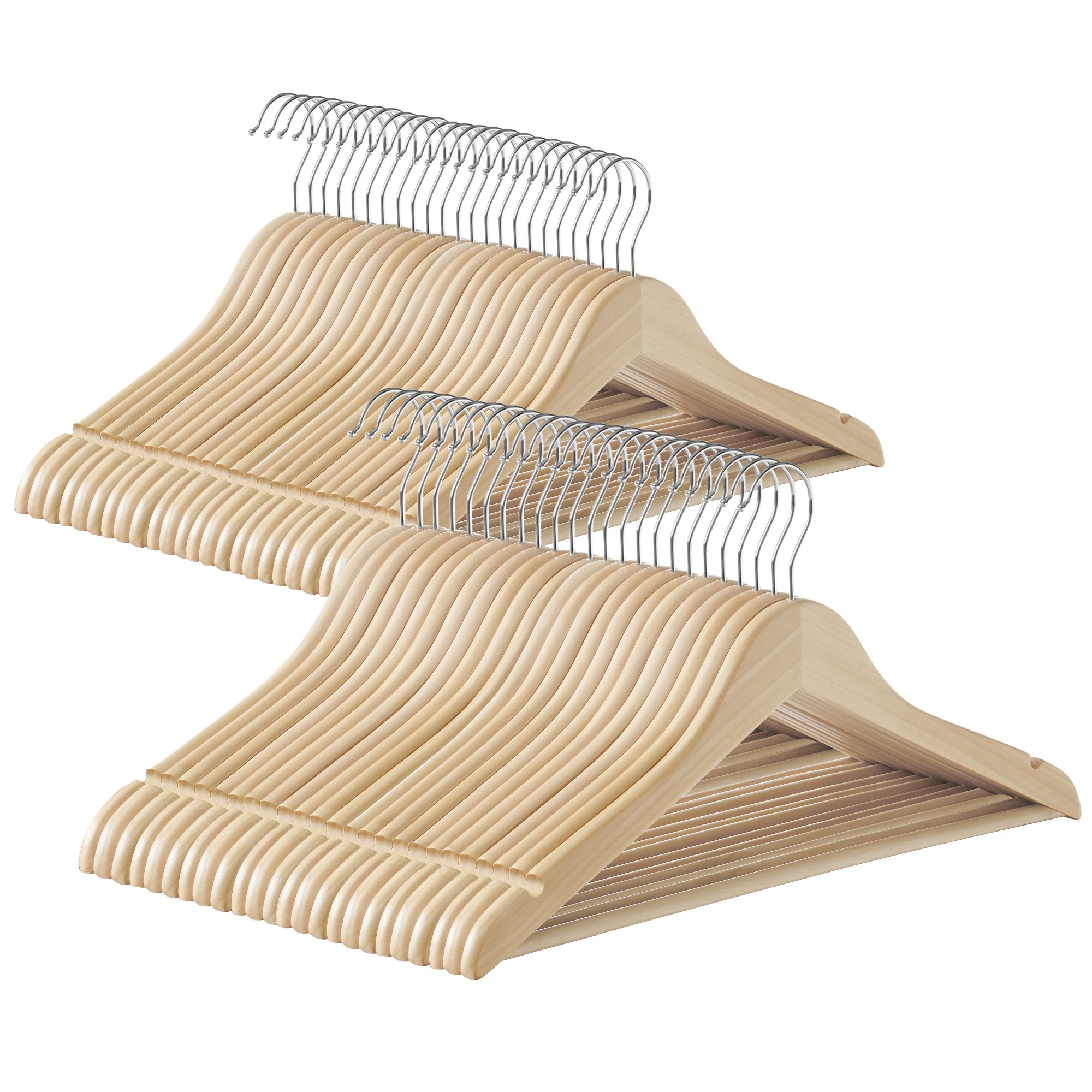 Kleiderbügel Holz naturbeige 48er Set mit Einkerbungen