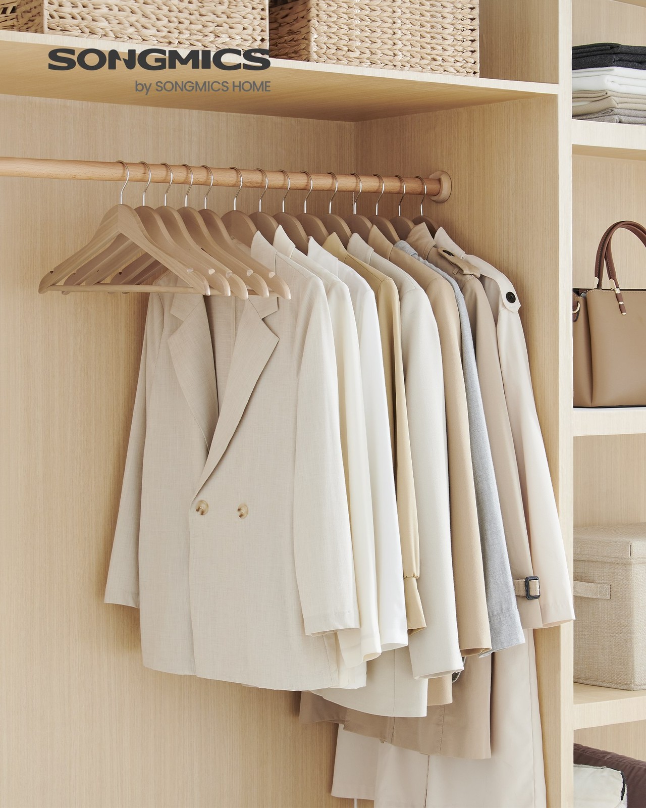 Kleiderbügel Holz naturbeige 48er Set mit Einkerbungen