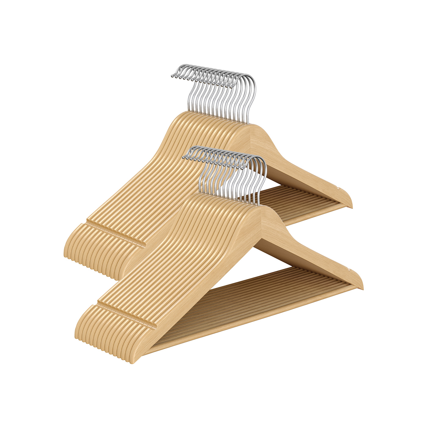 10er Set Kleiderbügel Holz Set mit 360°drehbarem Haken Birkenholz-Träger naturfarben