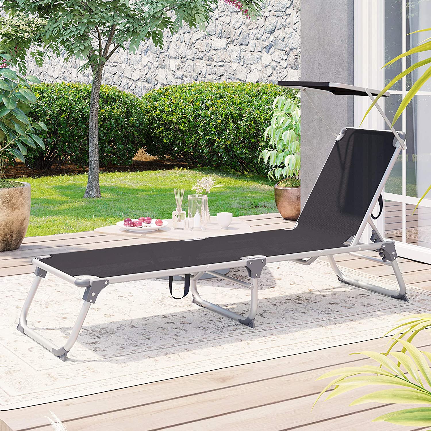 Sonnenliege klappbar Schwarz SONGMICS