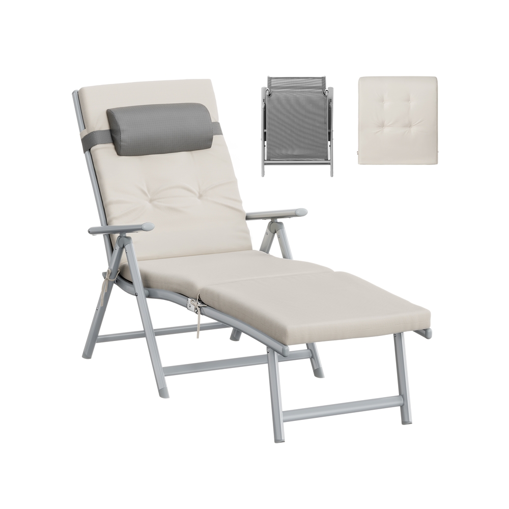 Klappbare Sonnenliege mit verstellbarer Rückenlehne et 6 cm dickem Polster sandbeige