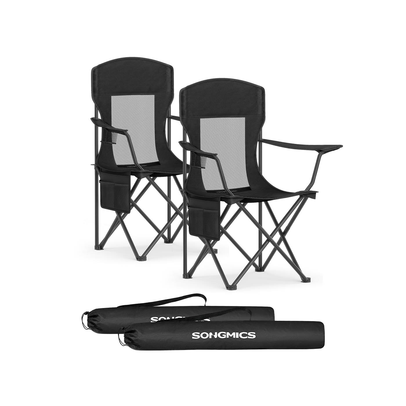 Campingstuhl 2er Set mit verstellbaren Armlehnen tintenschwarz