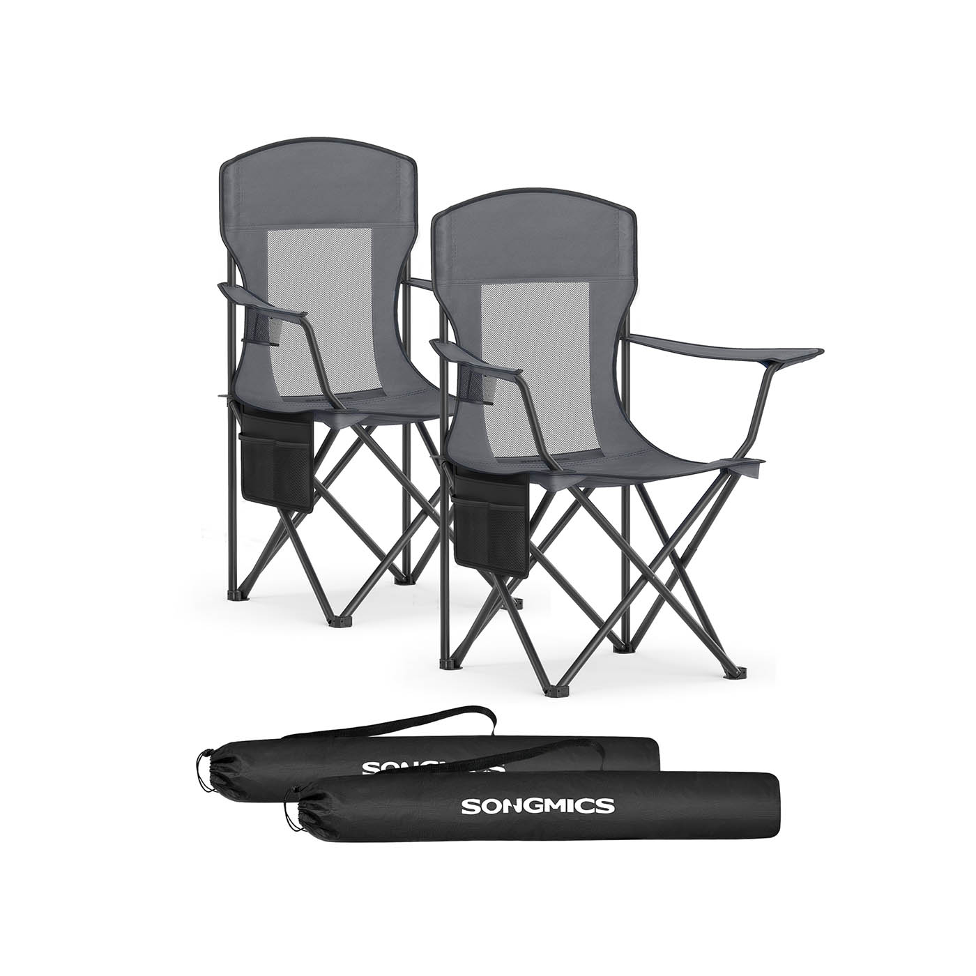 Campingstuhl 2er Set mit verstellbaren Armlehnen schiefergrau