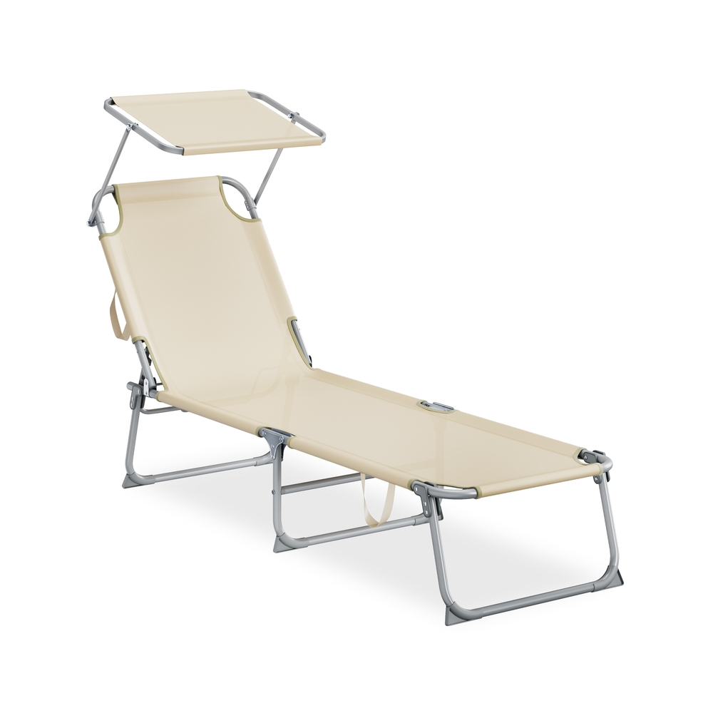 189 x 53 x 28,5 cm Klappbare Sonnenliege mit verstellbarer Rückenlehne und Blende beige