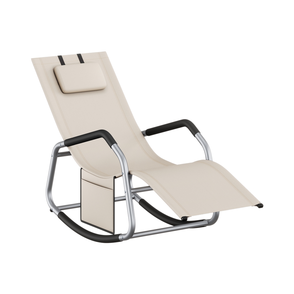 151 x 56,2 x 97,3 cm Schaukelliege mit verstellbarer Kopfstütze und Seitentasche beige