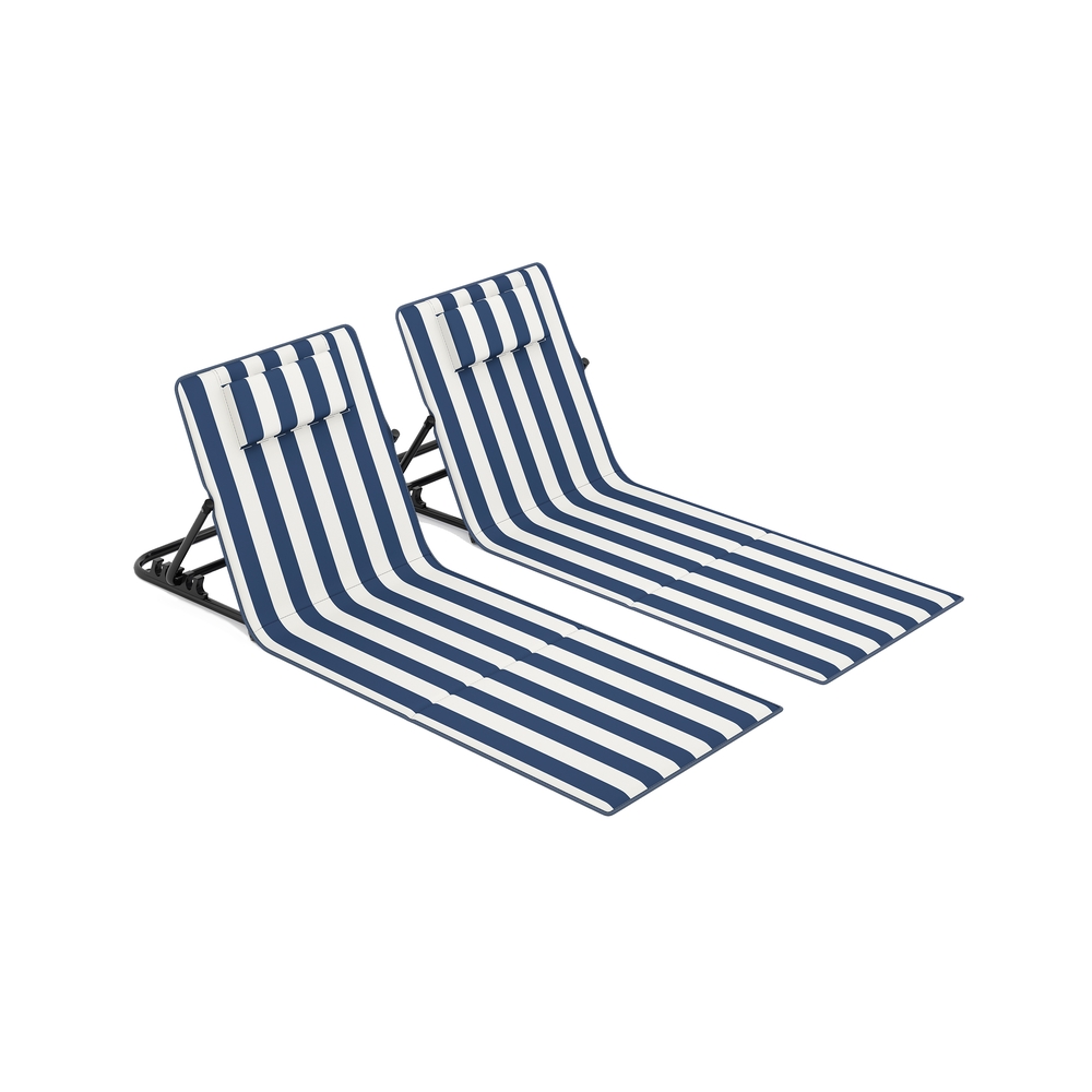 Strandstuhl 2er Set klappbar 158 × 55 cm blau-weiß gestreift