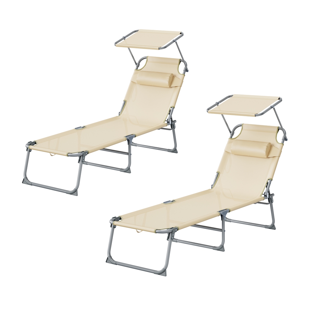Sonnenliege klappbar, 2er Set, mit Kopfstütze