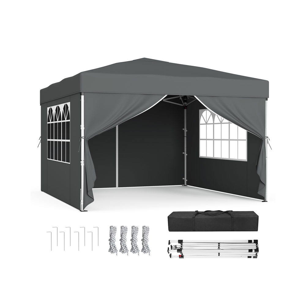 Faltpavillon 3 x 3 m für Garten und Feste mit 4 Seitenwänden dunkelgrau