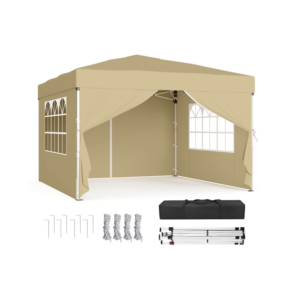 Faltpavillon 3 x 3 m für Garten und Feste mit 4 Seitenwänden beige